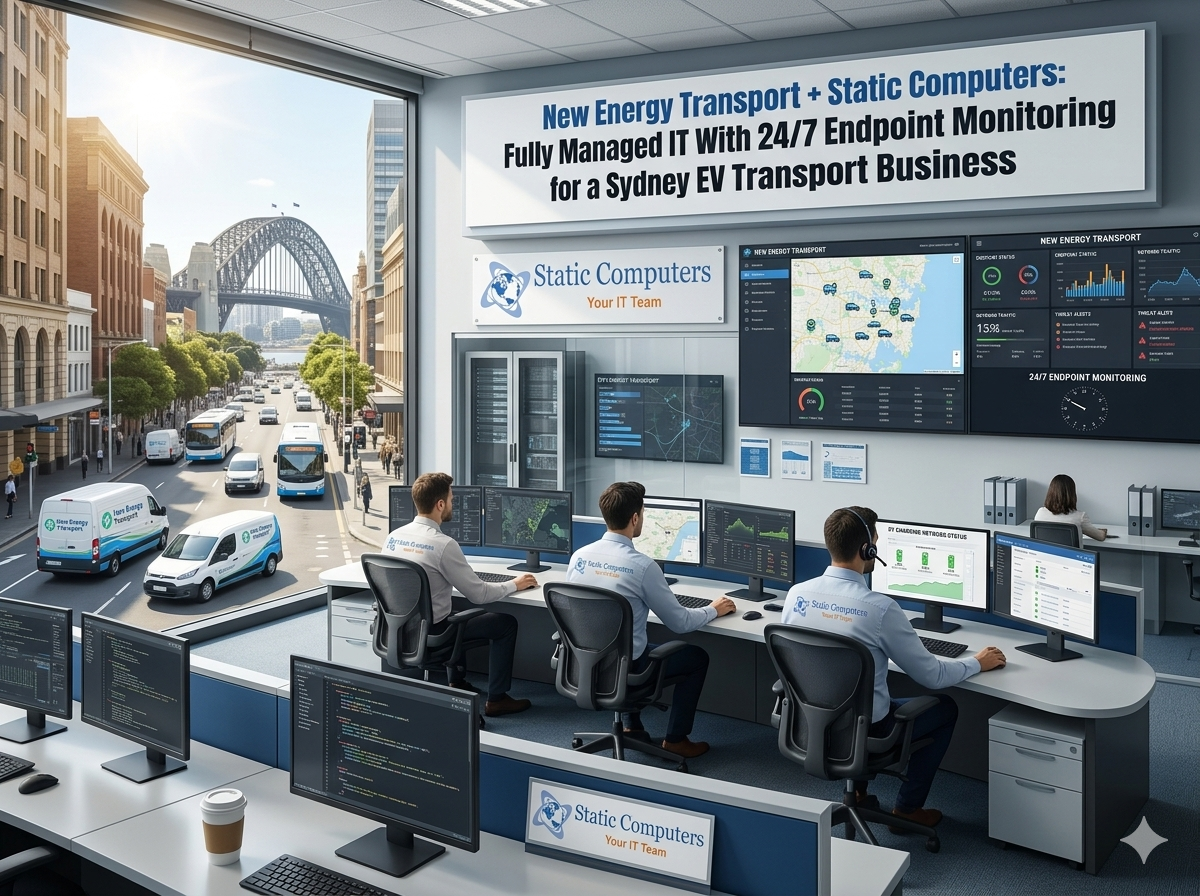 Read more about the article New Energy Transport + Static Computers: Fully Managed IT With 24/7 Endpoint Monitoring for a Sydney EV Transport Business