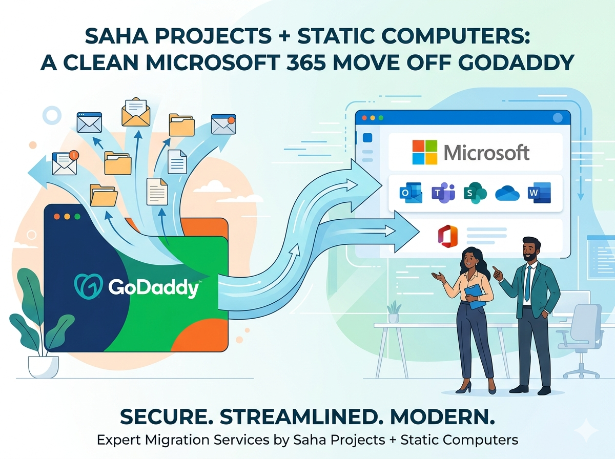 Read more about the article Saha Projects + Static Computers: A Clean Microsoft 365 Move Off GoDaddy